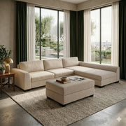 NZ Made Harbor Long-Arm with Chaise Corner Sofa-Ramsey Biscuit - Side View | Furniture World NZ