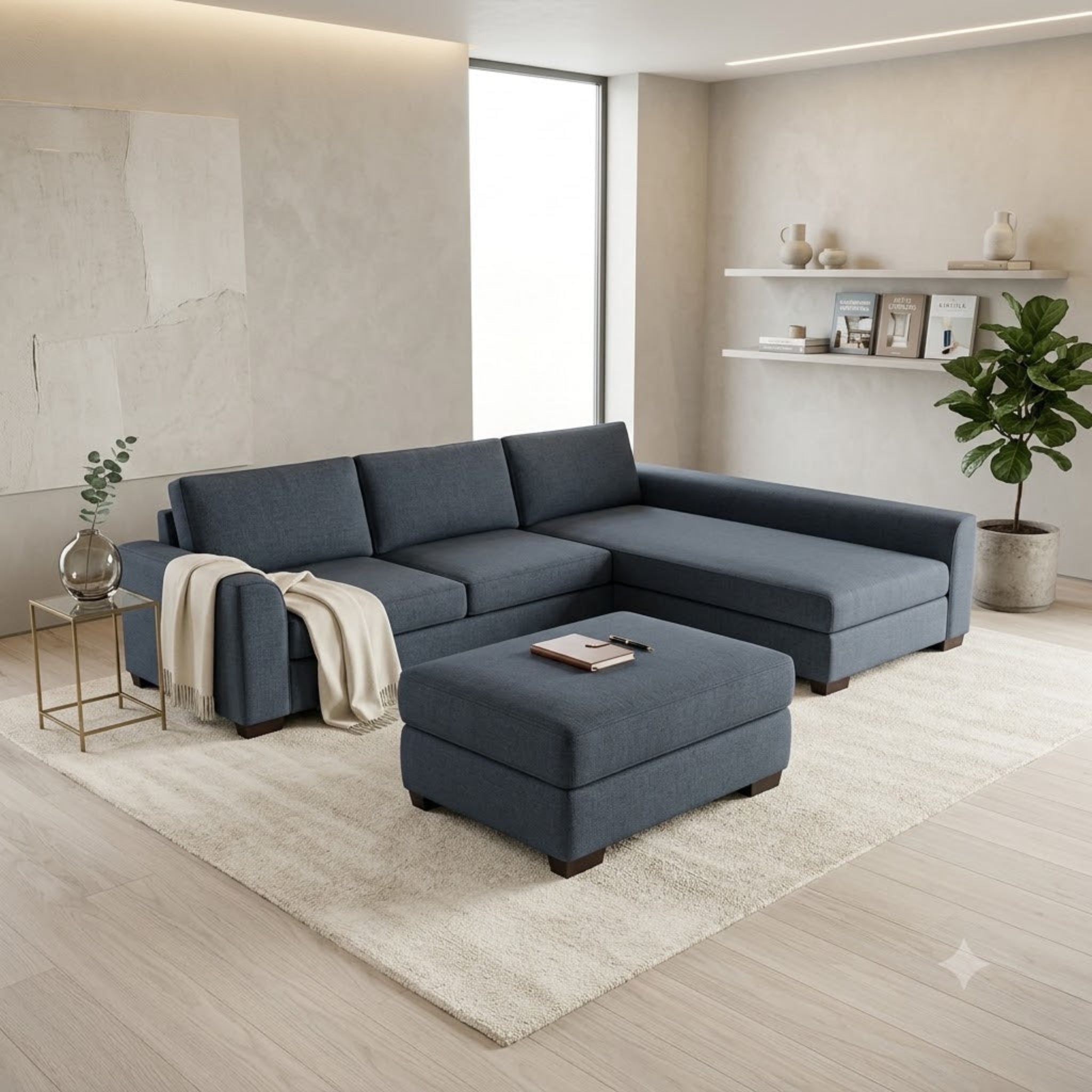 NZ Made Harbor Long-Arm with Chaise Corner Sofa-Ramsey Biscuit