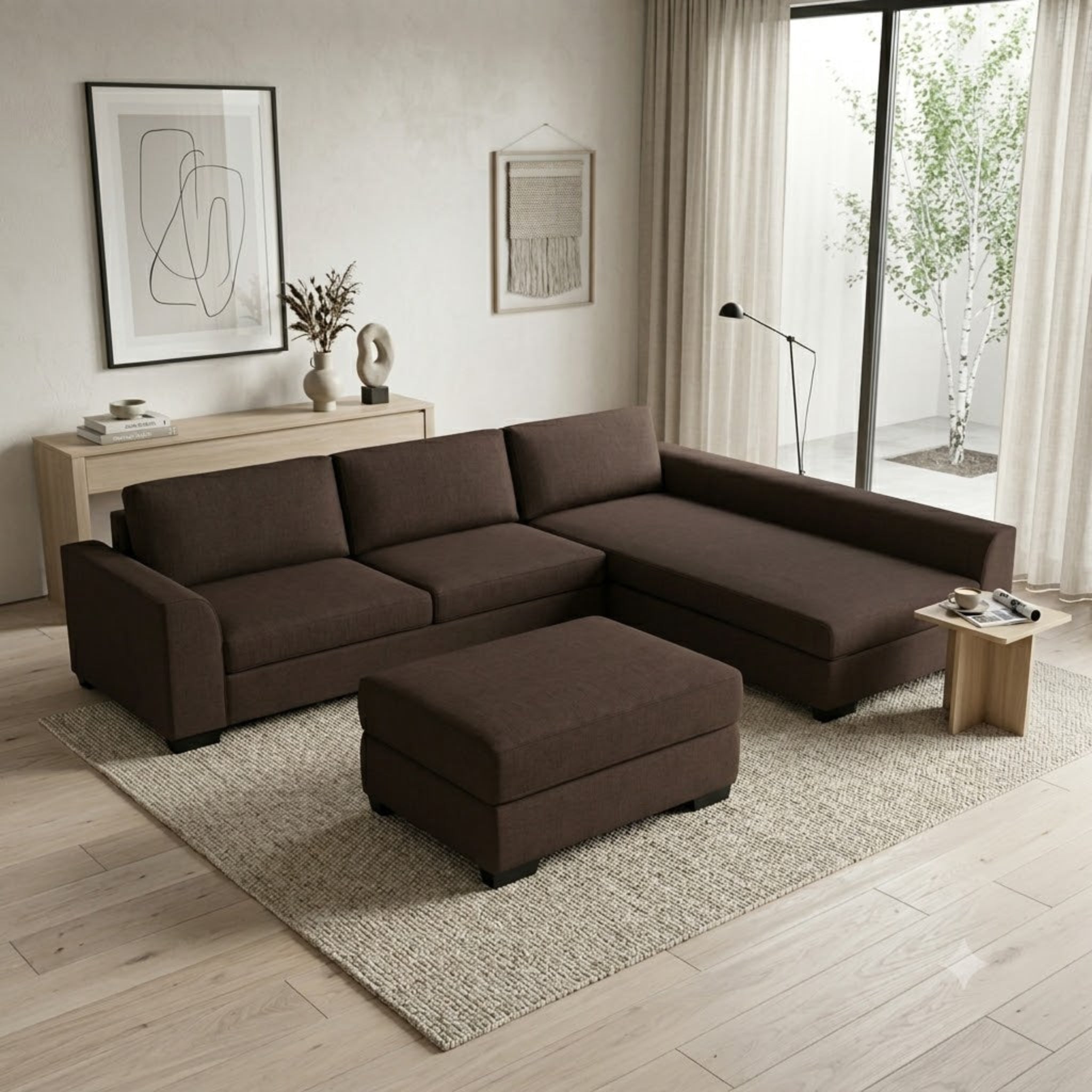 NZ Made Harbor Long-Arm with Chaise Corner Sofa-Ramsey Biscuit