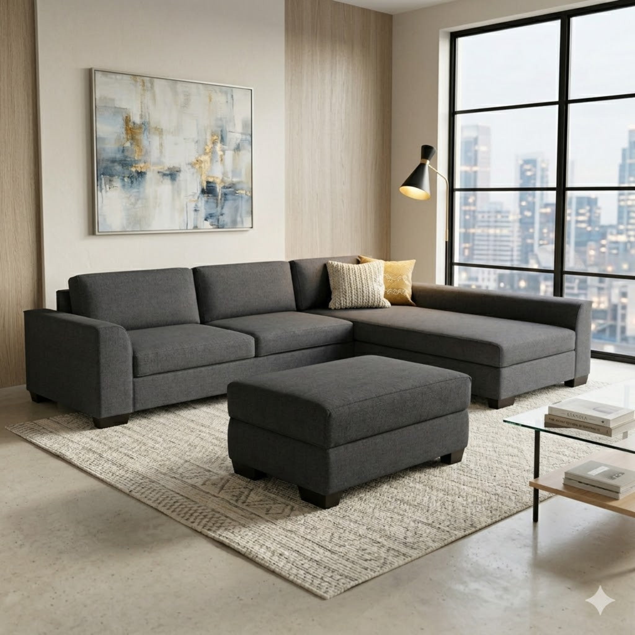 NZ Made Harbor Long-Arm with Chaise Corner Sofa-Ramsey Biscuit - Image 4 | Furniture World NZ
