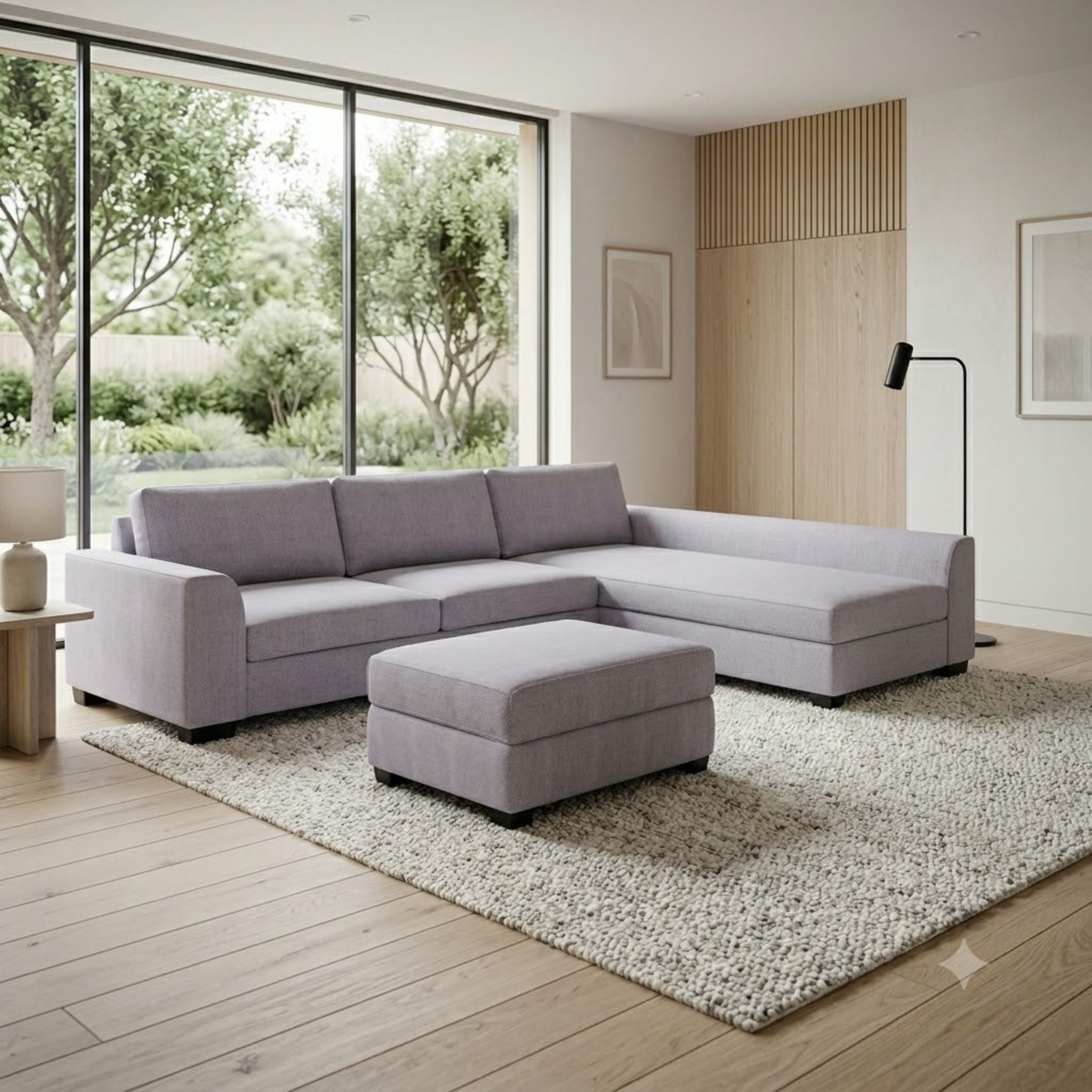 NZ Made Harbor Long-Arm with Chaise Corner Sofa-Ramsey Biscuit