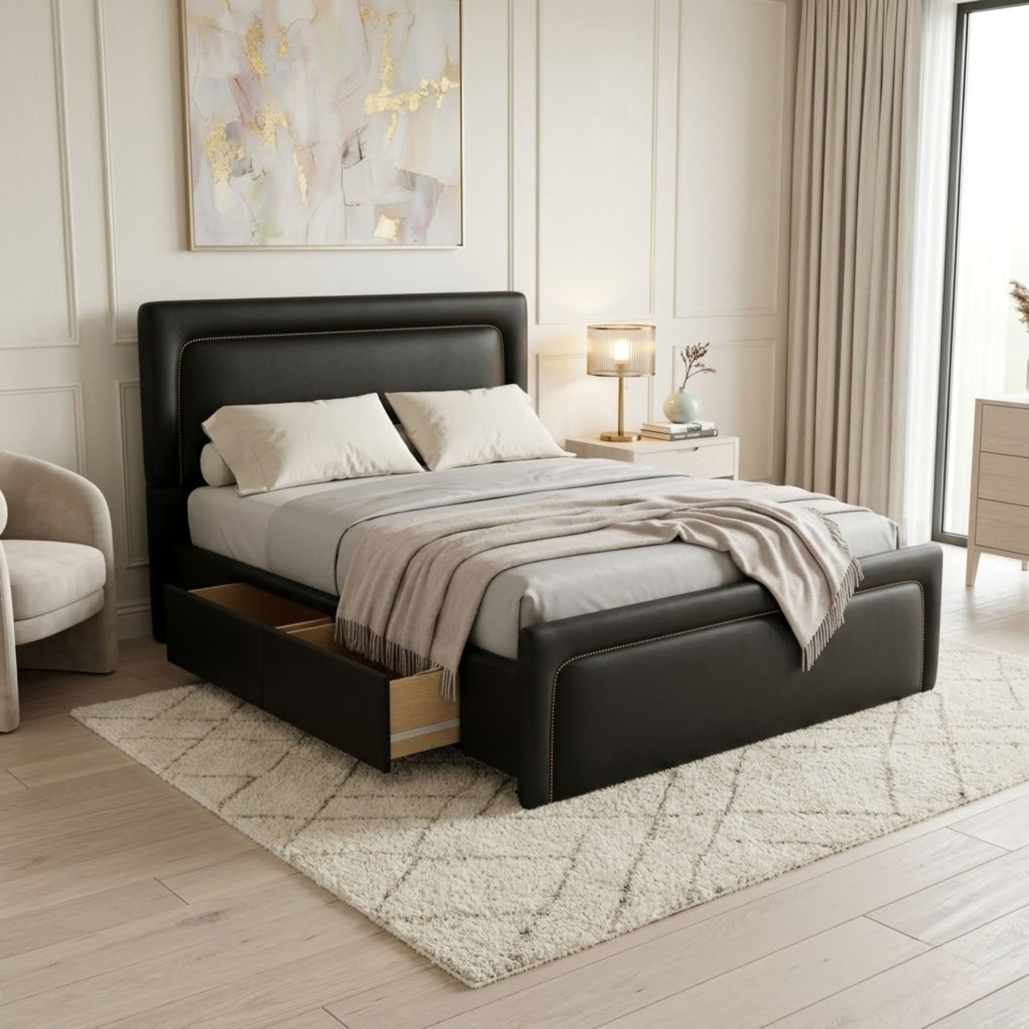 NZ Made Noir Bed Frame With Drawers