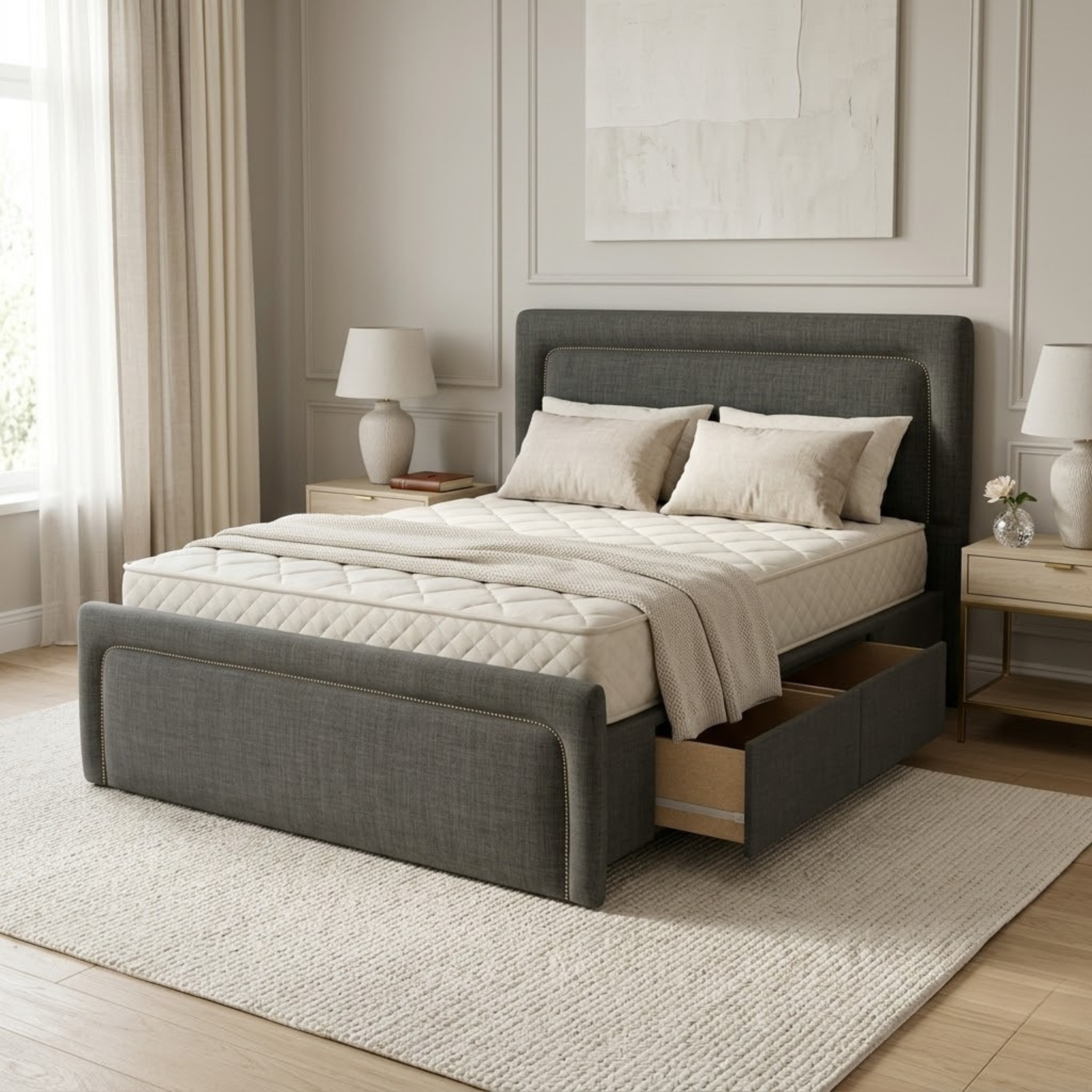 NZ Made Noir Bed Frame With Drawers