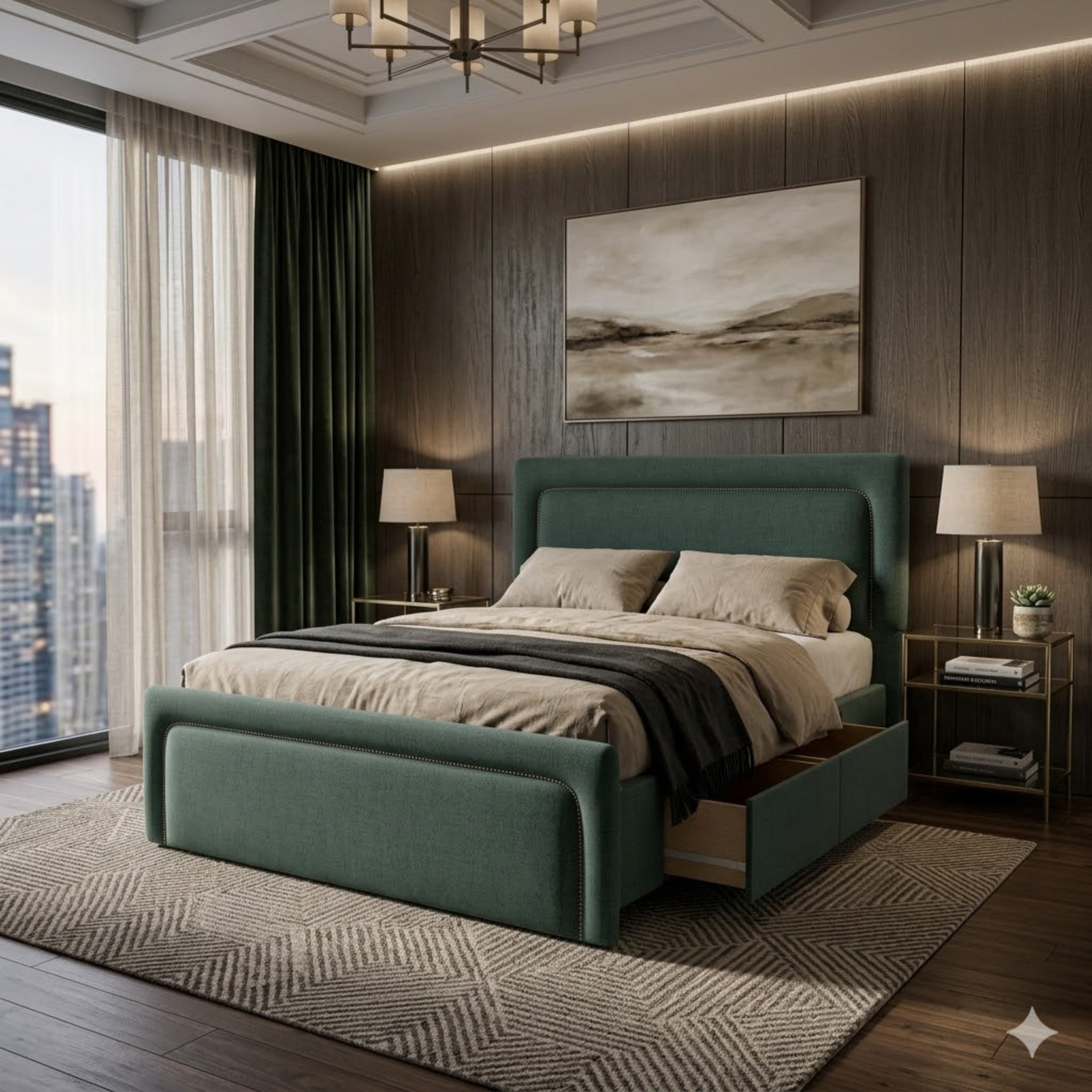 NZ Made Noir Bed Frame With Drawers