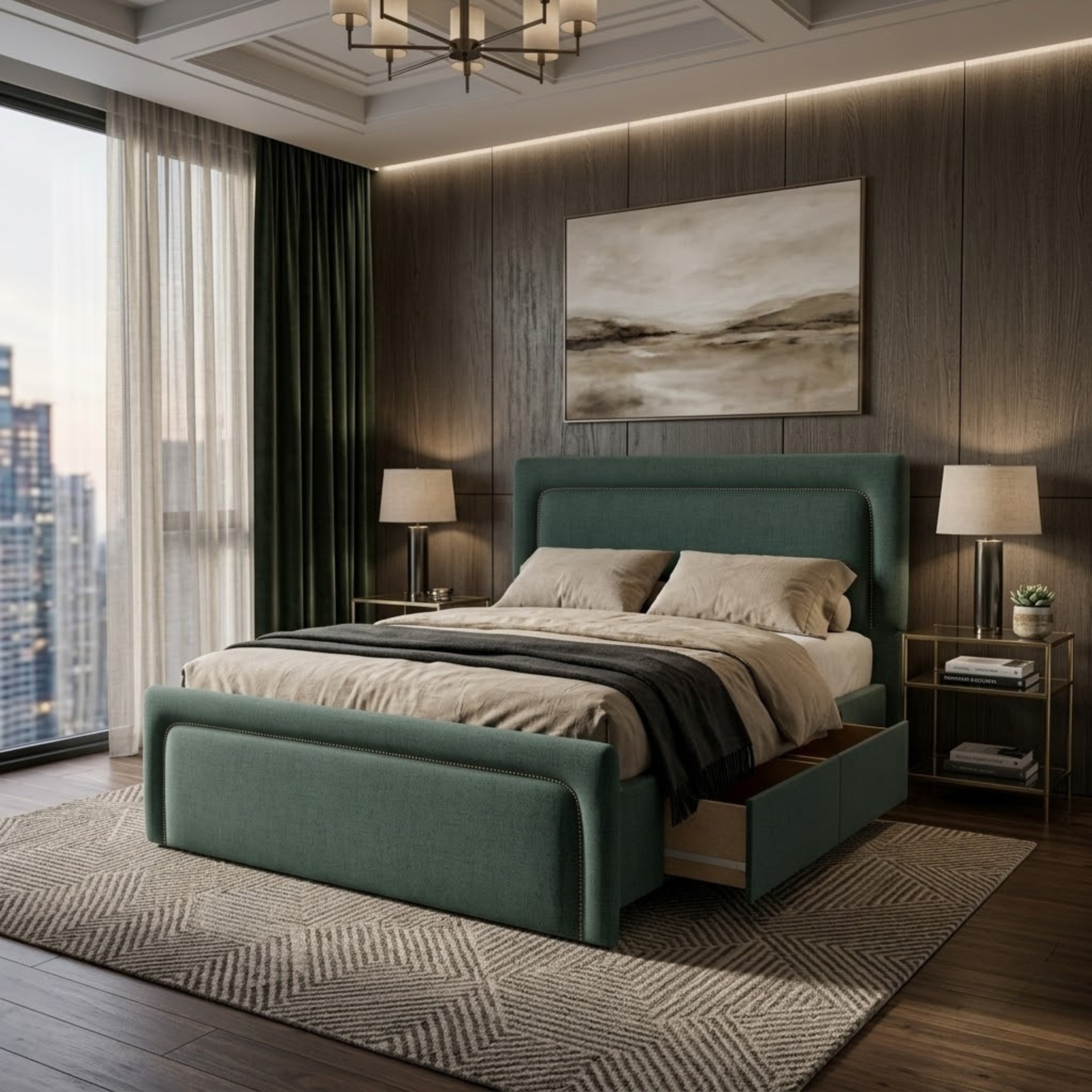 NZ Made Noir Bed Frame With Drawers