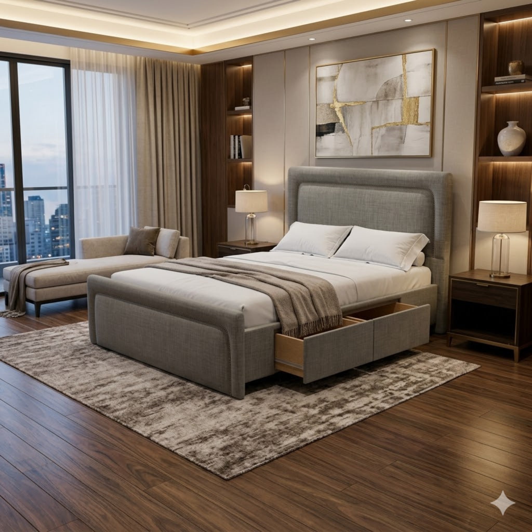 NZ Made Noir Bed Frame With Drawers