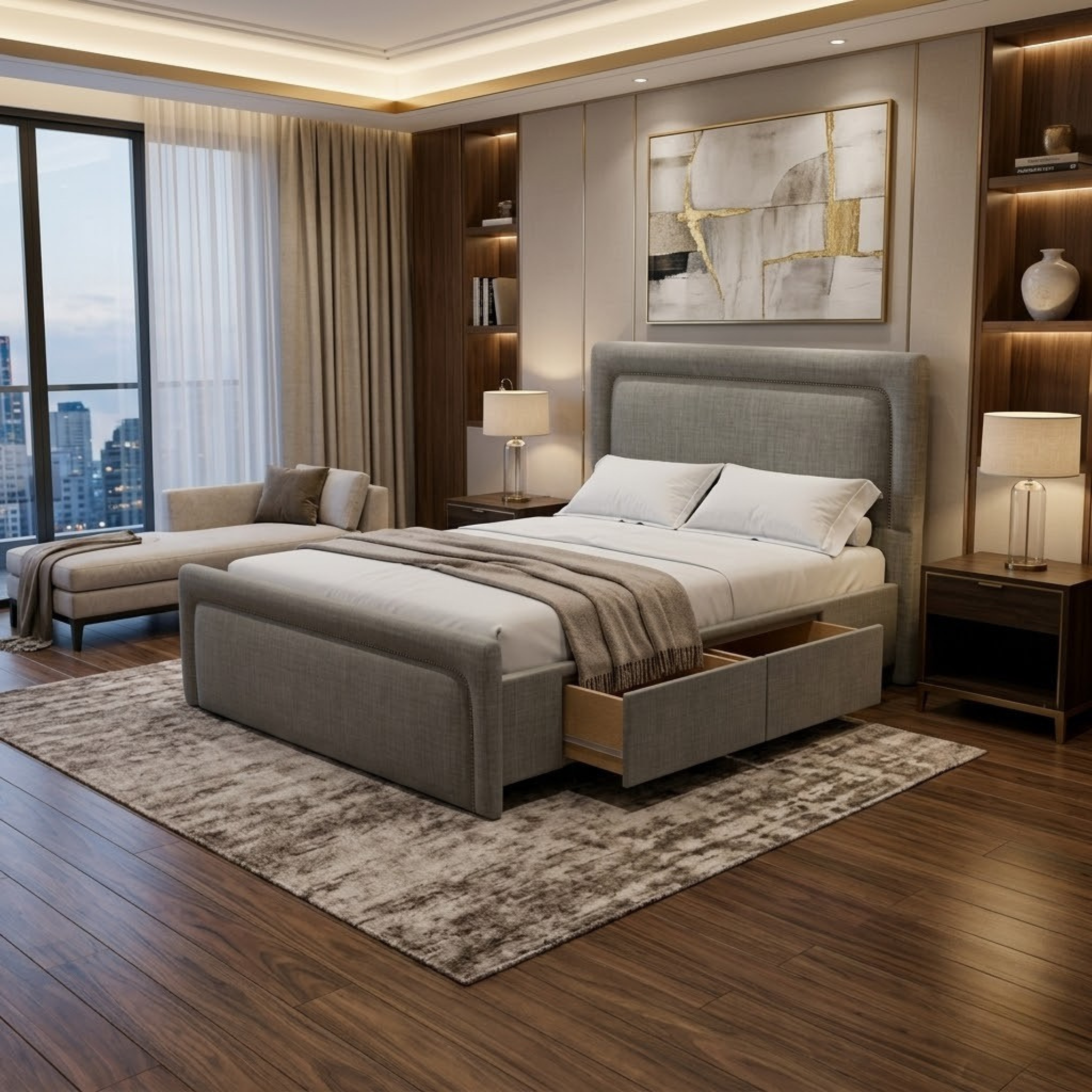 NZ Made Noir Bed Frame With Drawers