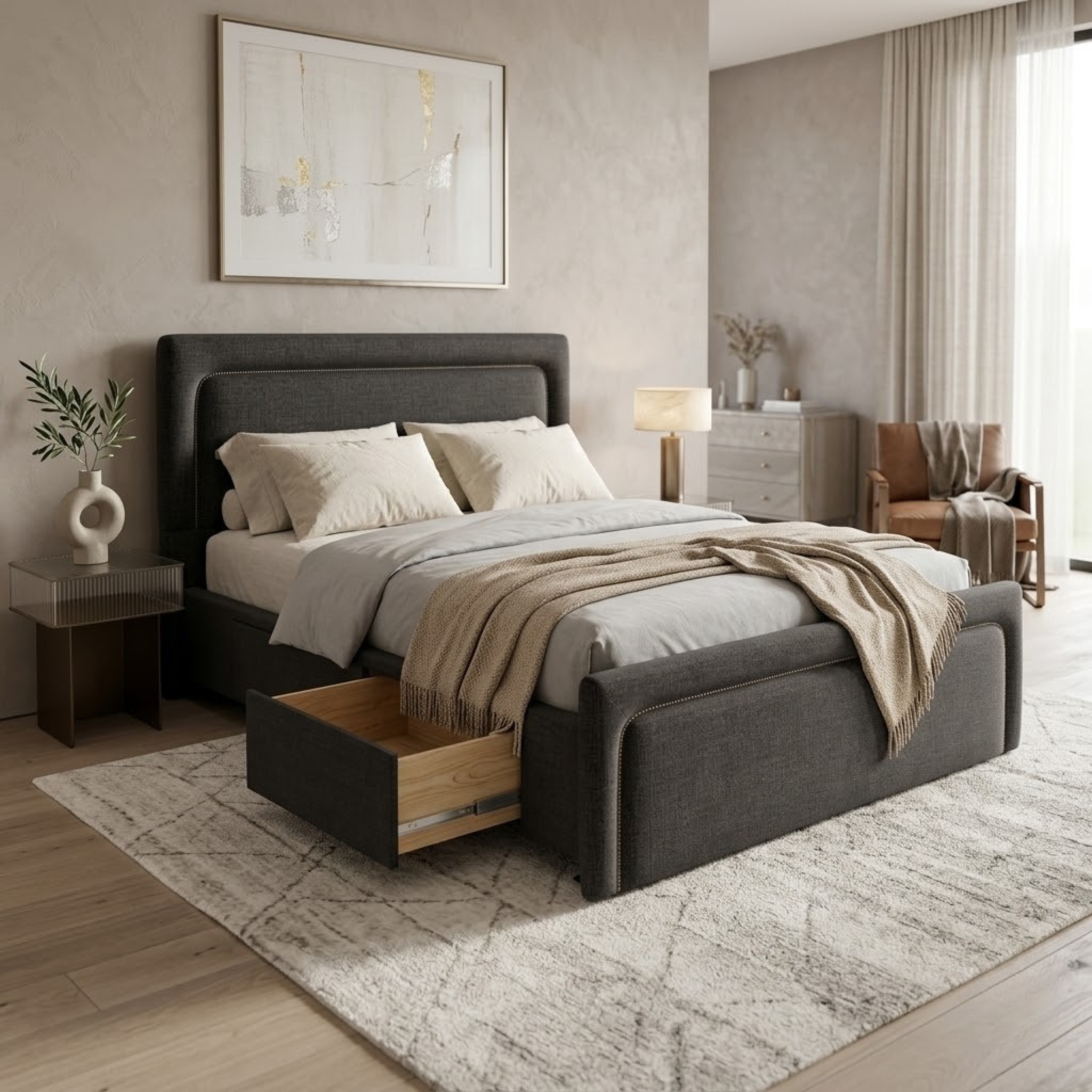 NZ Made Noir Bed Frame With Drawers