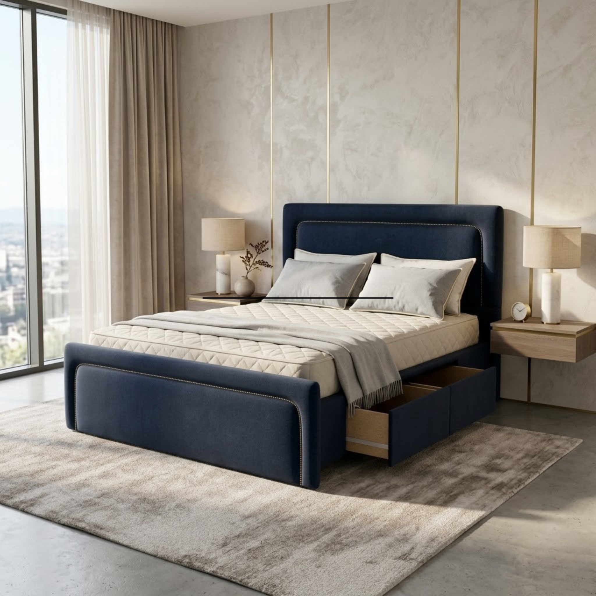 NZ Made Noir Bed Frame With Drawers