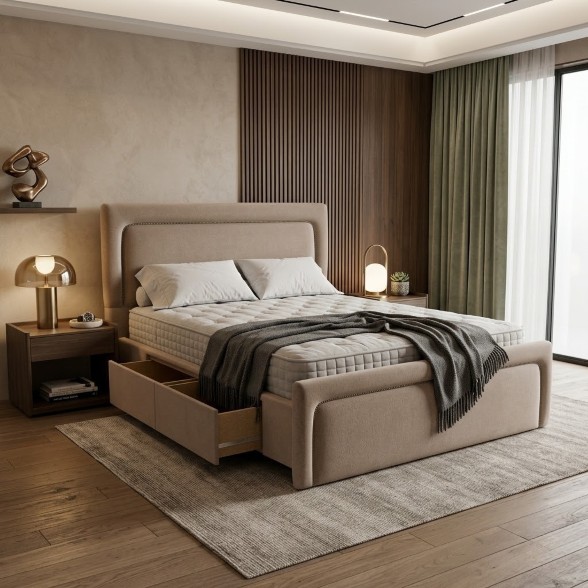 NZ Made Noir Bed Frame With Drawers