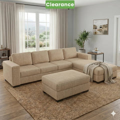 NZ Made Trendi 4 Seater Corner Chaise + Ottoman Beige Colour  - Floor model