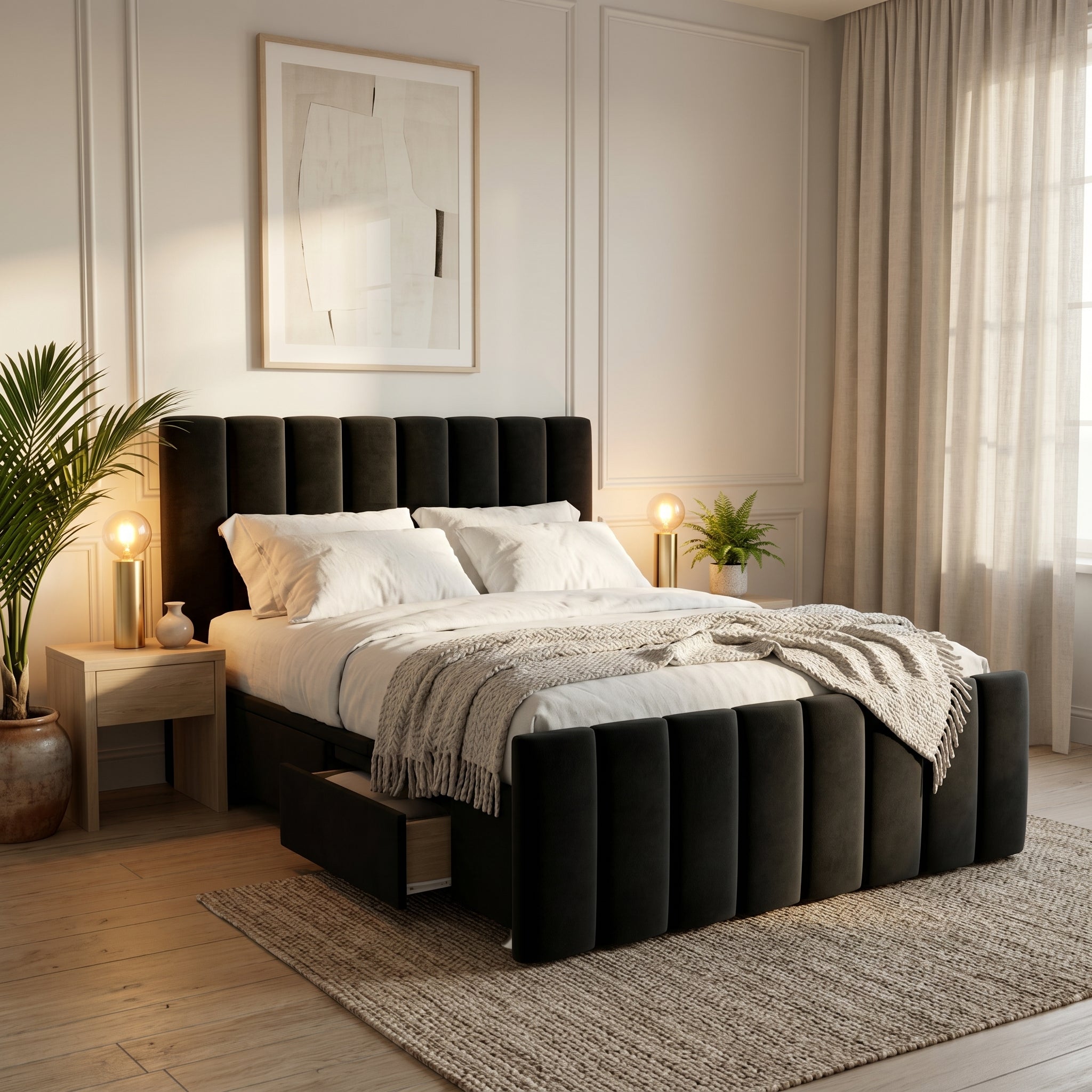 NZ Made Wave Bed Frame With Drawers | Furniture World NZ