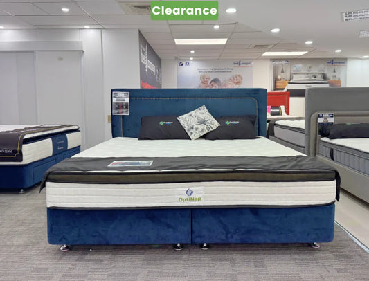 OptiNap Mattress + NZ Made Posturemax Bed Base Cali King floor Model Bedroom Furniture Sets