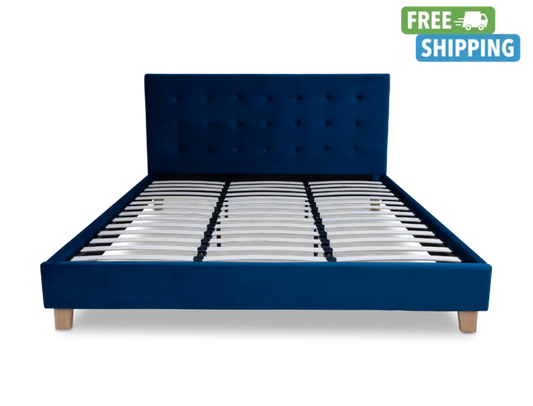 Prestige Super King Bed Frame Velvet Navy Blue + SleepLite Super King Pocket Spring Mattress