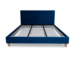 Prestige Single Bed Frame Velvet Navy Blue + Sleepmax Pocket Pillow Top Mattress