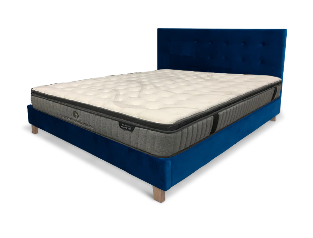 Prestige Bed Frame Velvet Navy Blue + Sleepmax Pocket Pillow Top Mattress