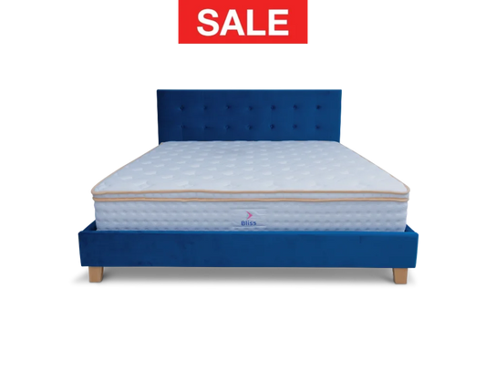 Prestige Bed Frame Velvet Navy Blue + Bliss Euro Top Pocket Spring Mattress