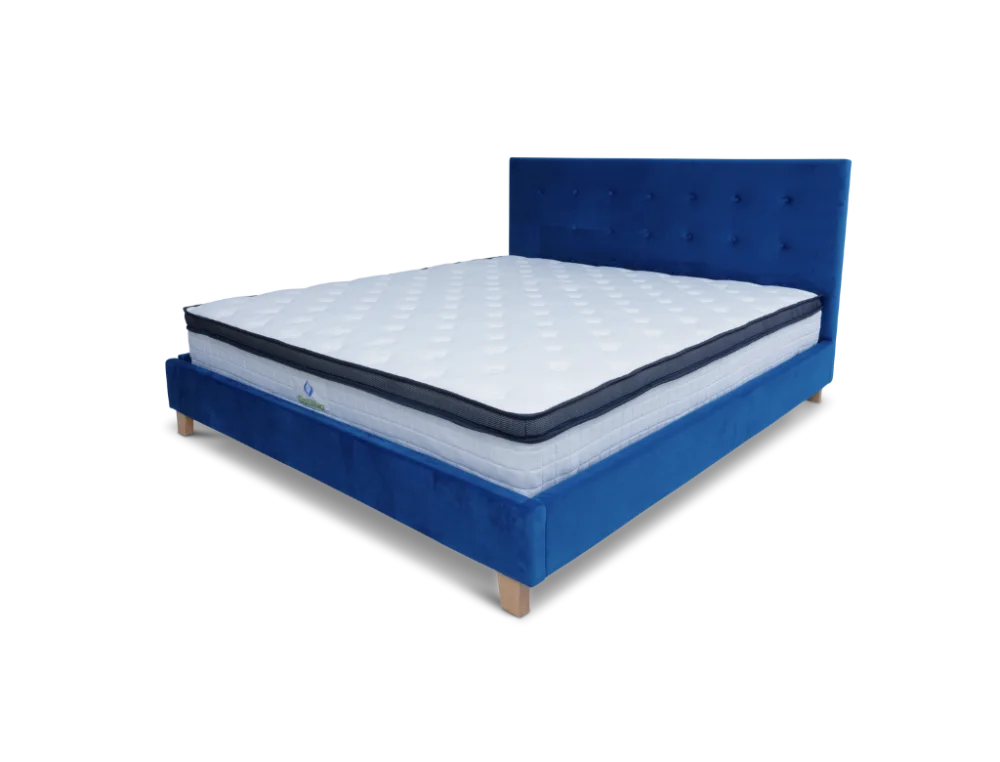 Prestige Bed Frame Velvet Navy Blue + Optinap Euro Top Pocket Spring Mattress
