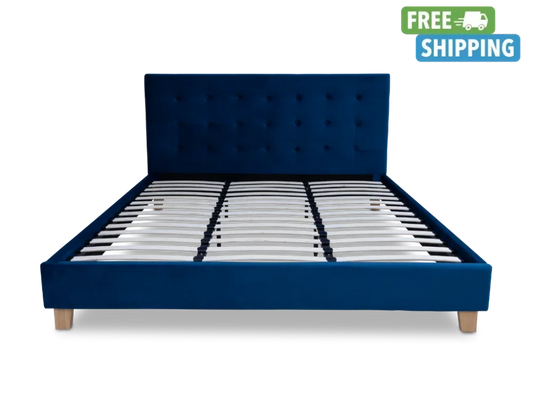 Prestige Super King Bed Frame Velvet Navy Blue + Sleeplite Pocket Spring Mattress