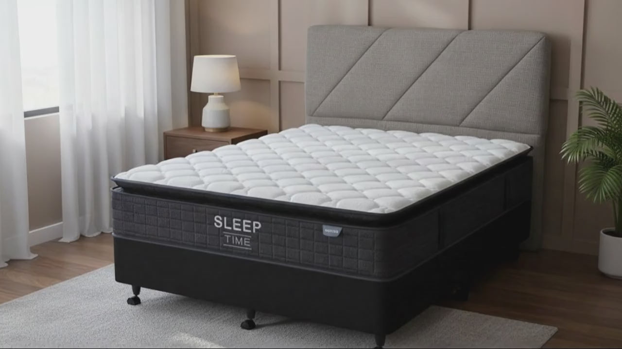 SleepTime Medium Mattress + NZ Made Duracast Hotel Bed Base with Casters