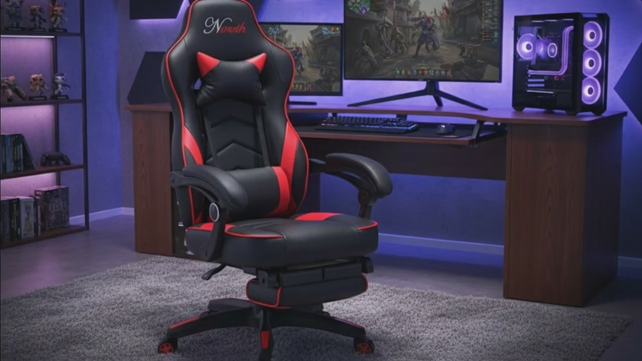 Rowan Gaming Chair Black-Red with Footrest