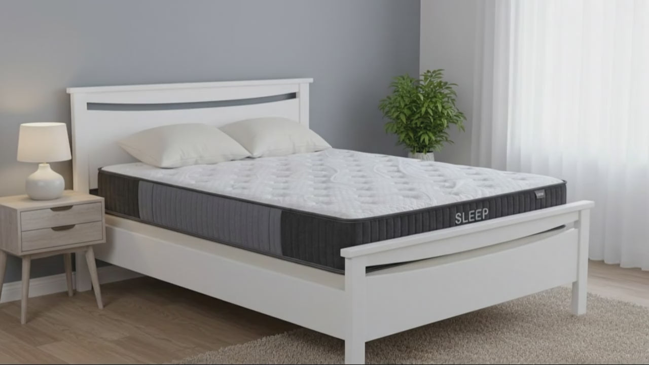 Medallion Bed Frame (White) +SleepTime X-Firm Mattress Queen