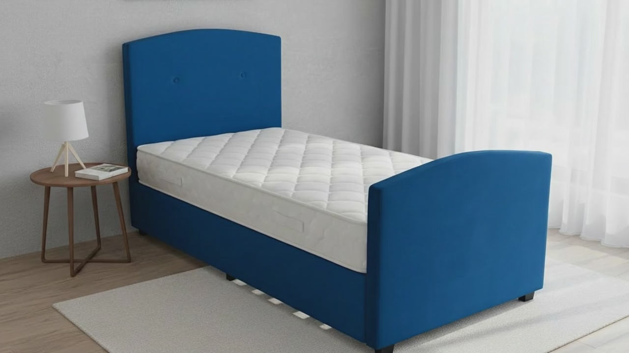 DriftEase Single Trundler Bed Frame Velvet Blue