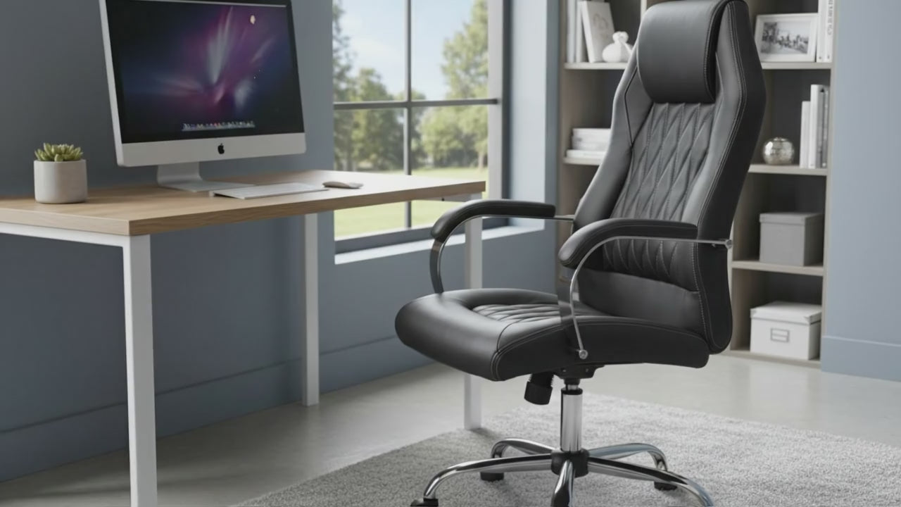 Robin Office Chair Black with White Stitching