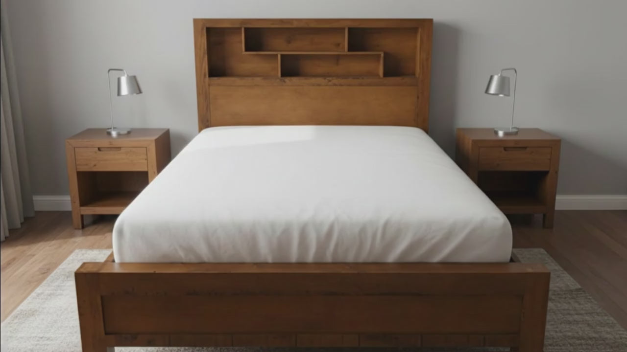 Oakwood Queen Size Bed With Bookcase