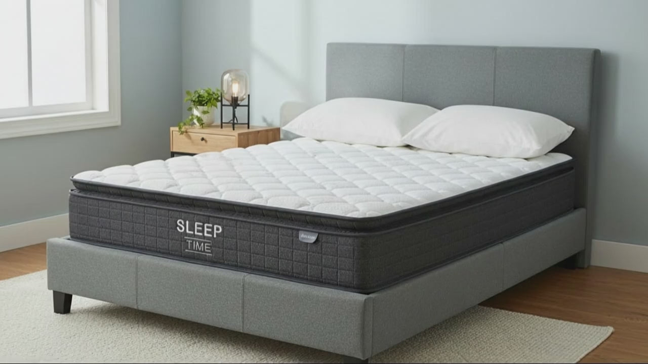 Sleeptime Bed Frame Linen Grey + SleepTime Medium Mattress Queen
