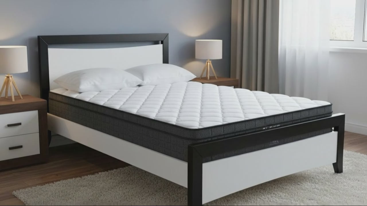 Maverick Bed Frame (Black/White) + SleepTime Ultra Mattress Queen