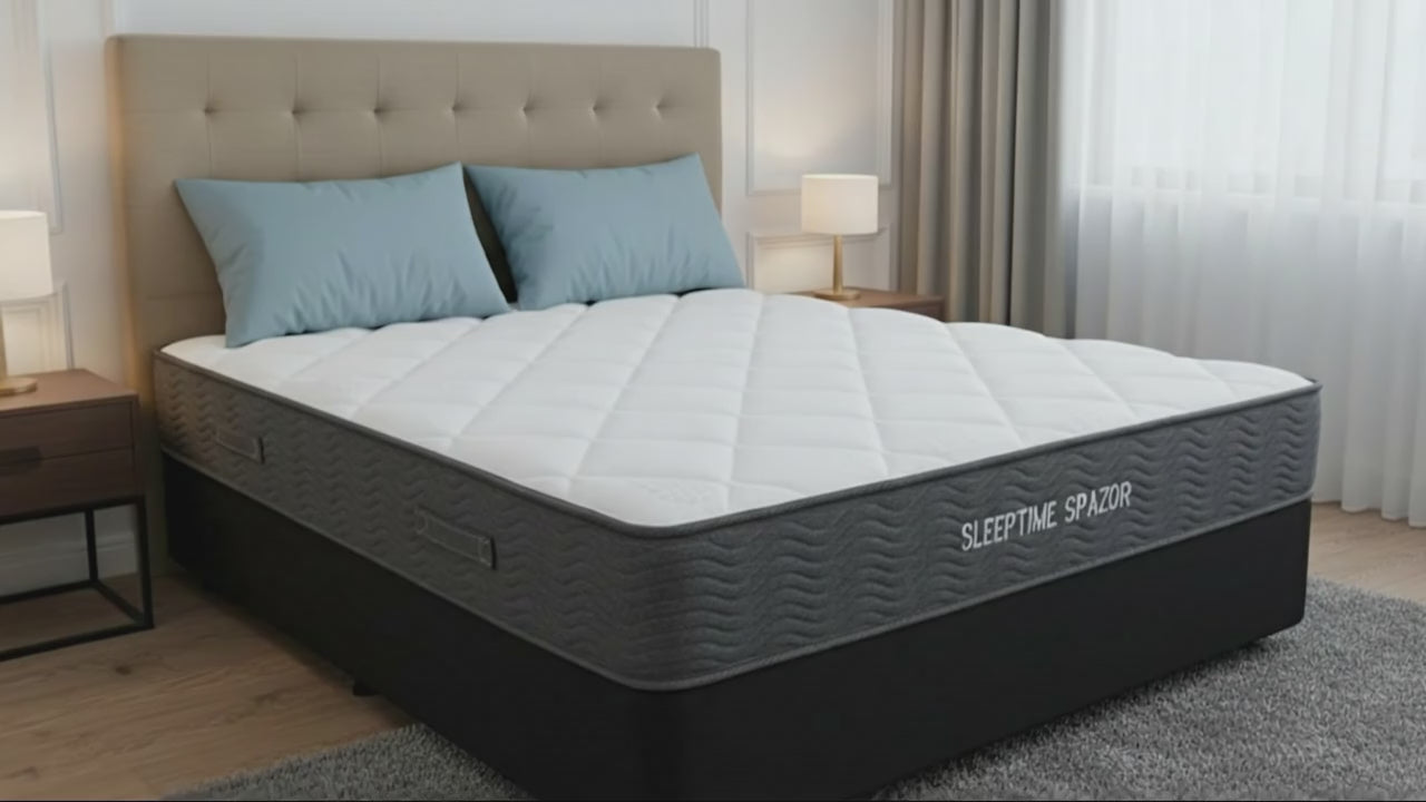 Flexi Bed Base in a Box-Black Velvet + Sleeptime Spazor Pocket Spring Mattress