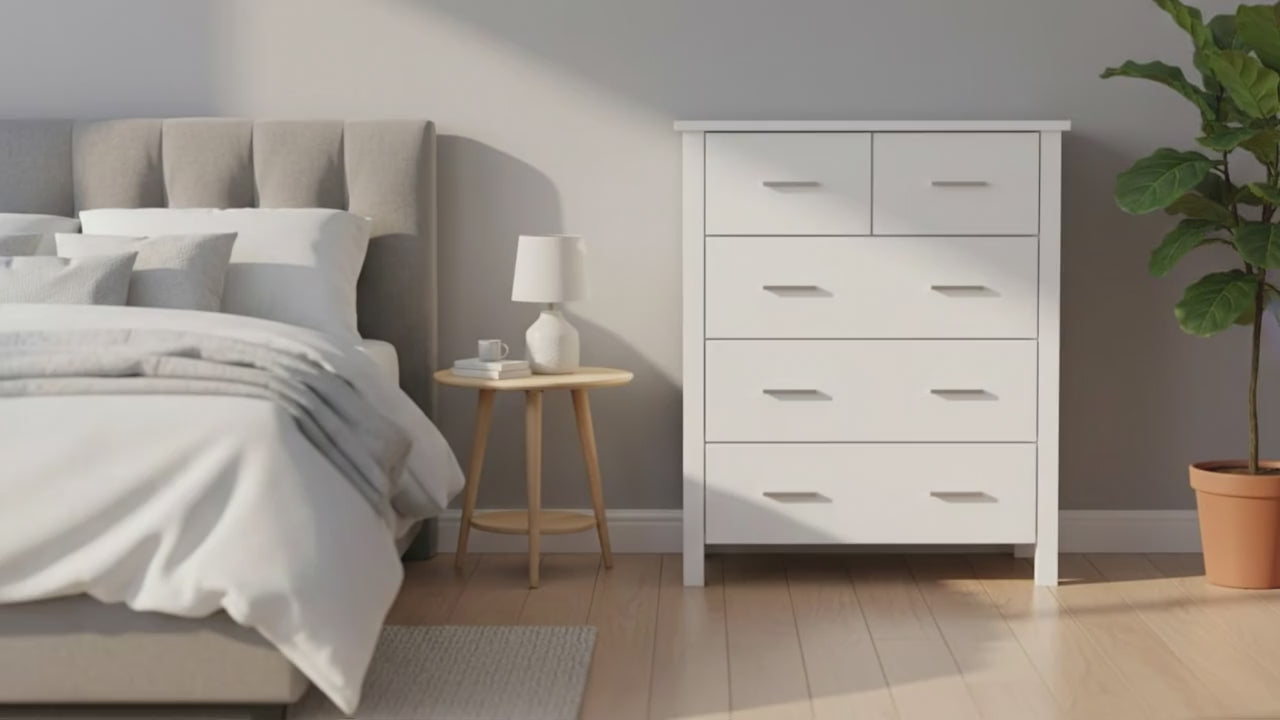 Bella 5 Drw Tallboy White