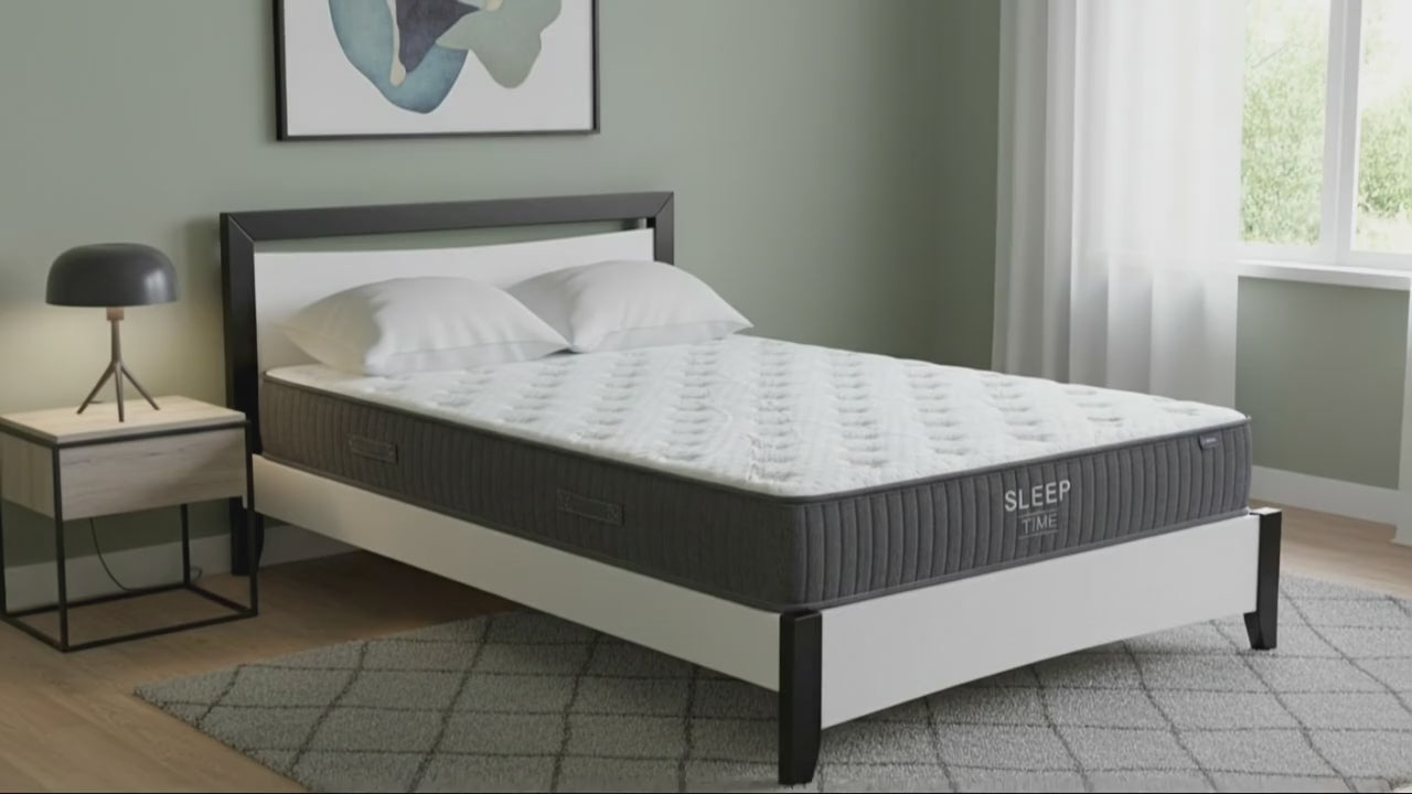 Maverick Bed Frame (Black/White) +  SleepTime X-Firm Mattress Queen