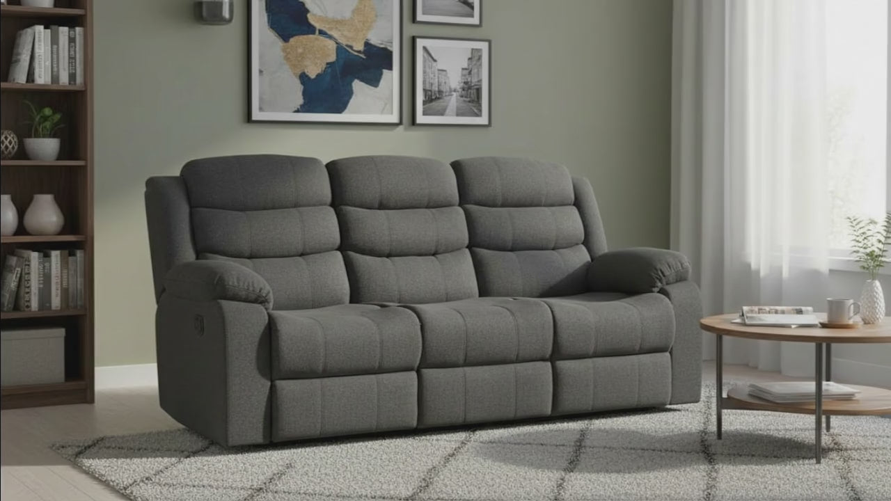Lush Recliner 3 Seater with Cup Holder Dark Grey- Pre-Order