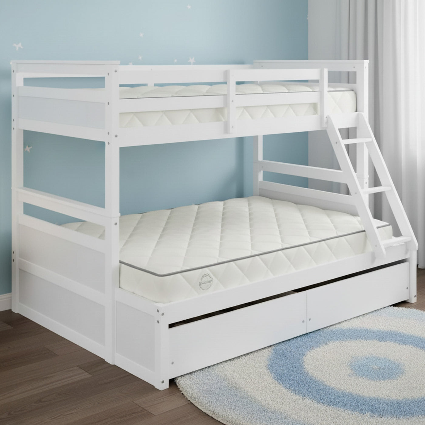 Bella Bunk (S+D) White With 2 Bottom Drws (with Mattress) | Furniture World Auckland