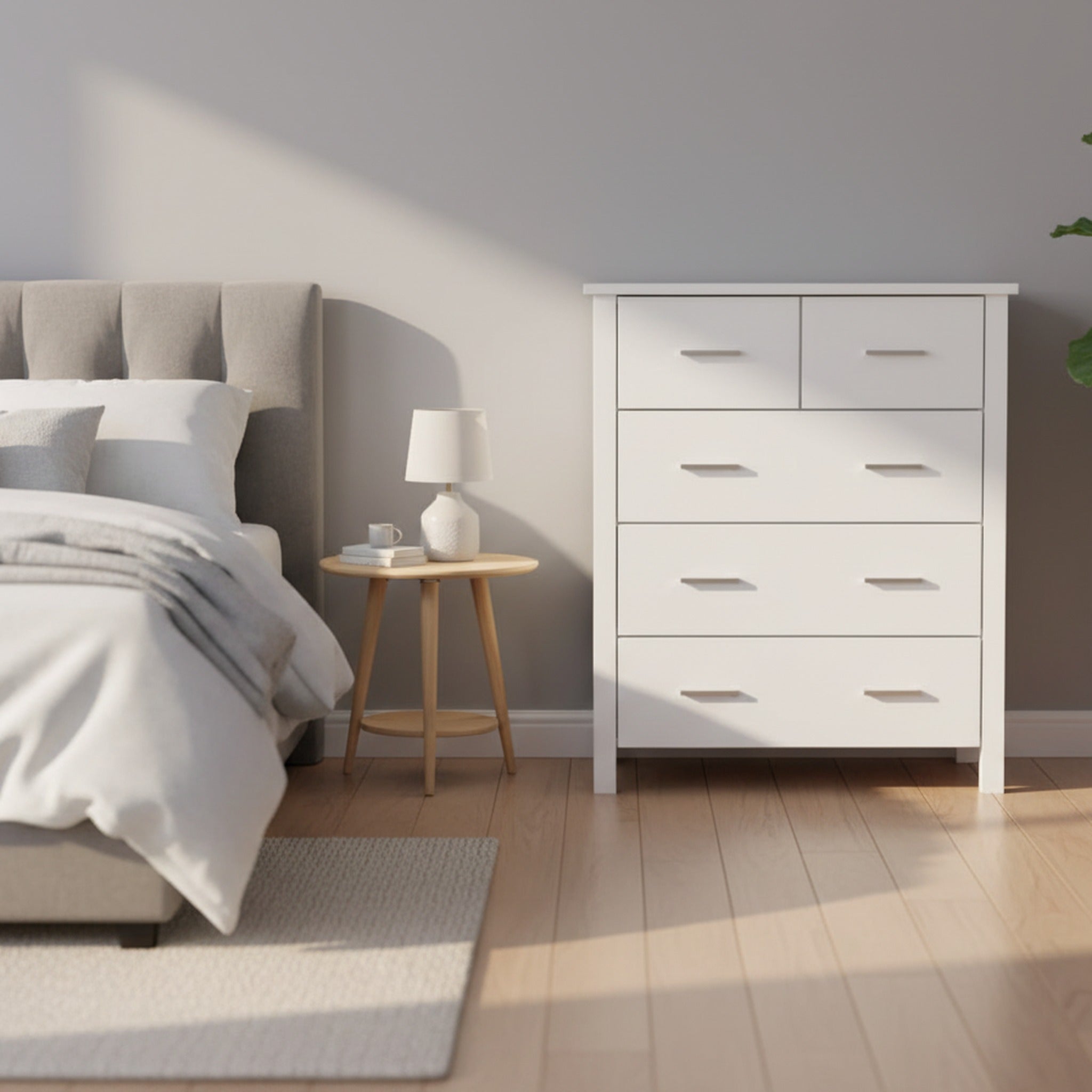 Bella 5 Drw Tallboy White | Furniture World Auckland