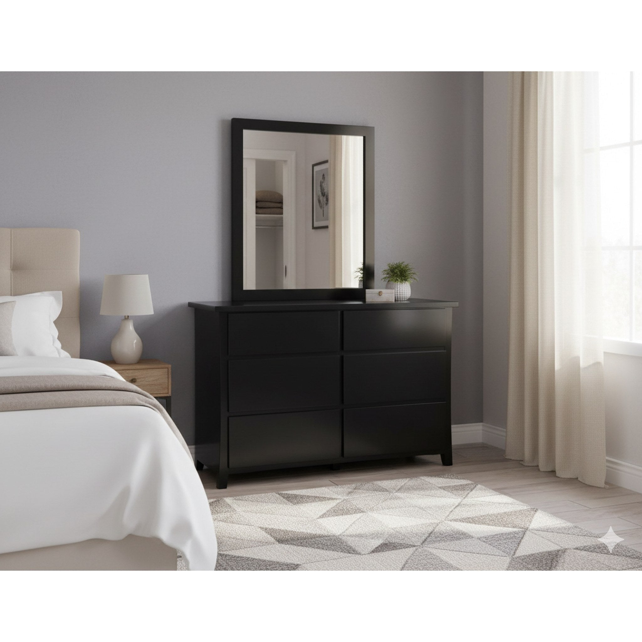 Henley 6 Drw Dresser / Mirror Black - Side View | Furniture World NZ