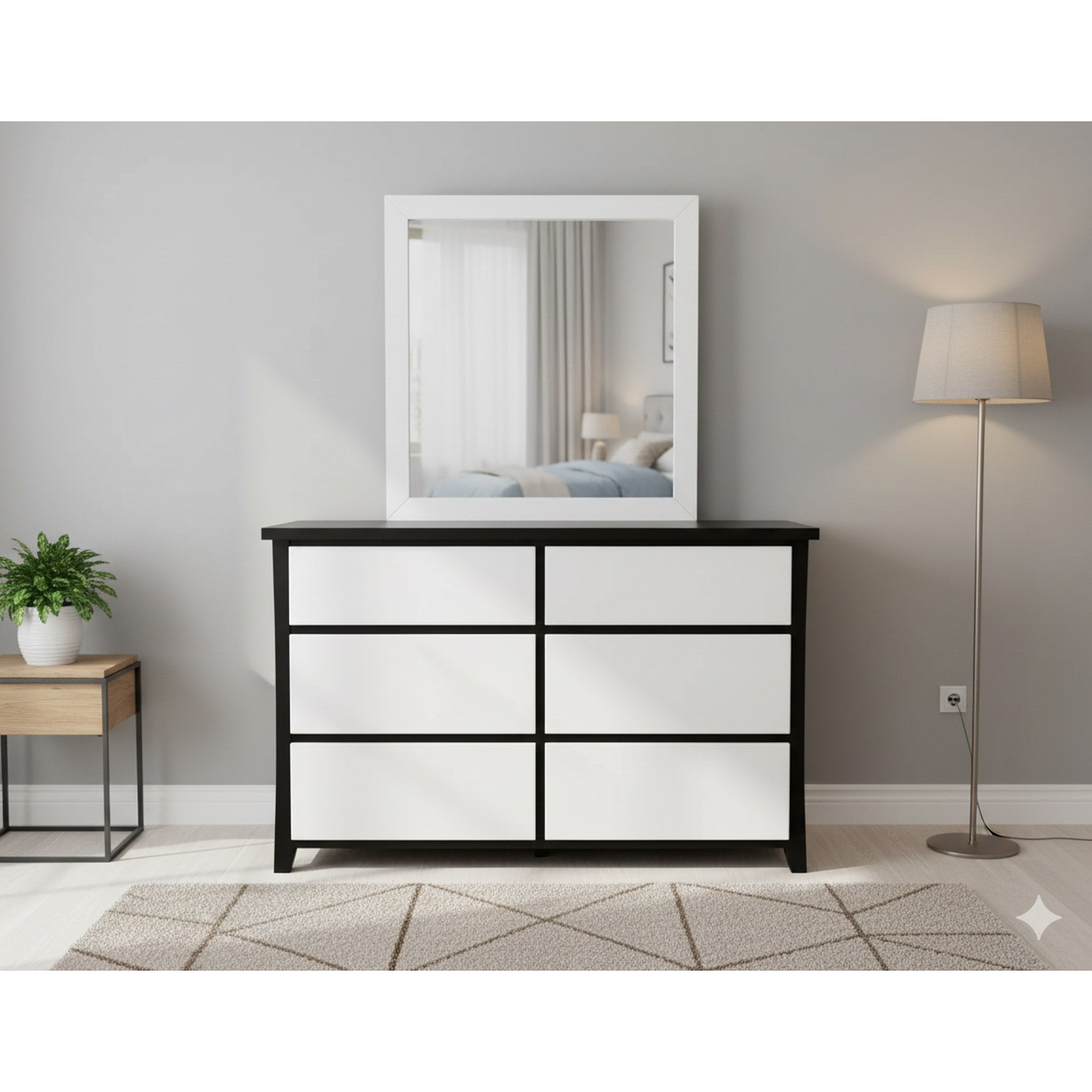 Maverick 6 Drw Dresser / Mirror (Black/White) - Image 4 | Furniture World NZ
