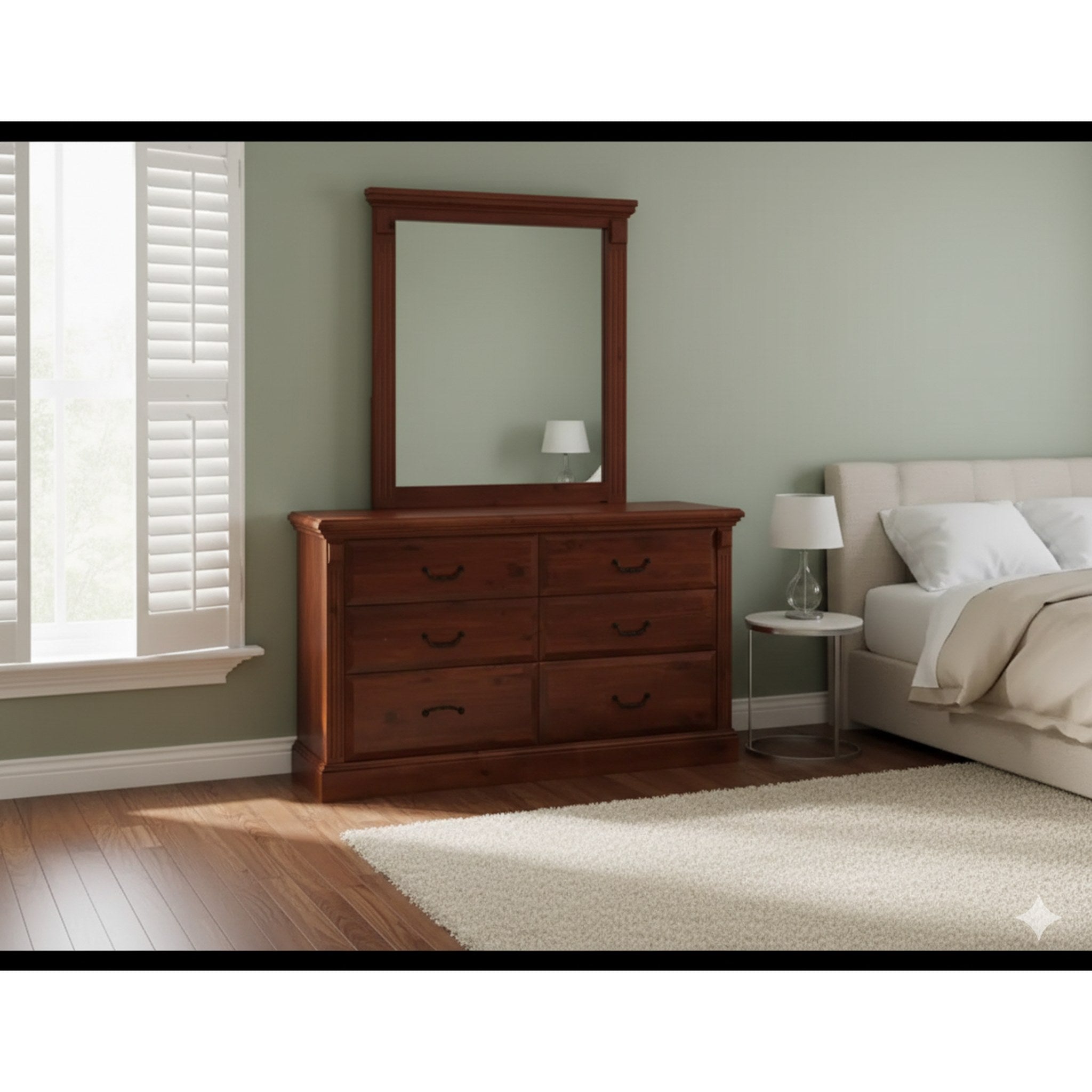 Serena 6 Drw Dresser / Mirror - Side View | Furniture World NZ