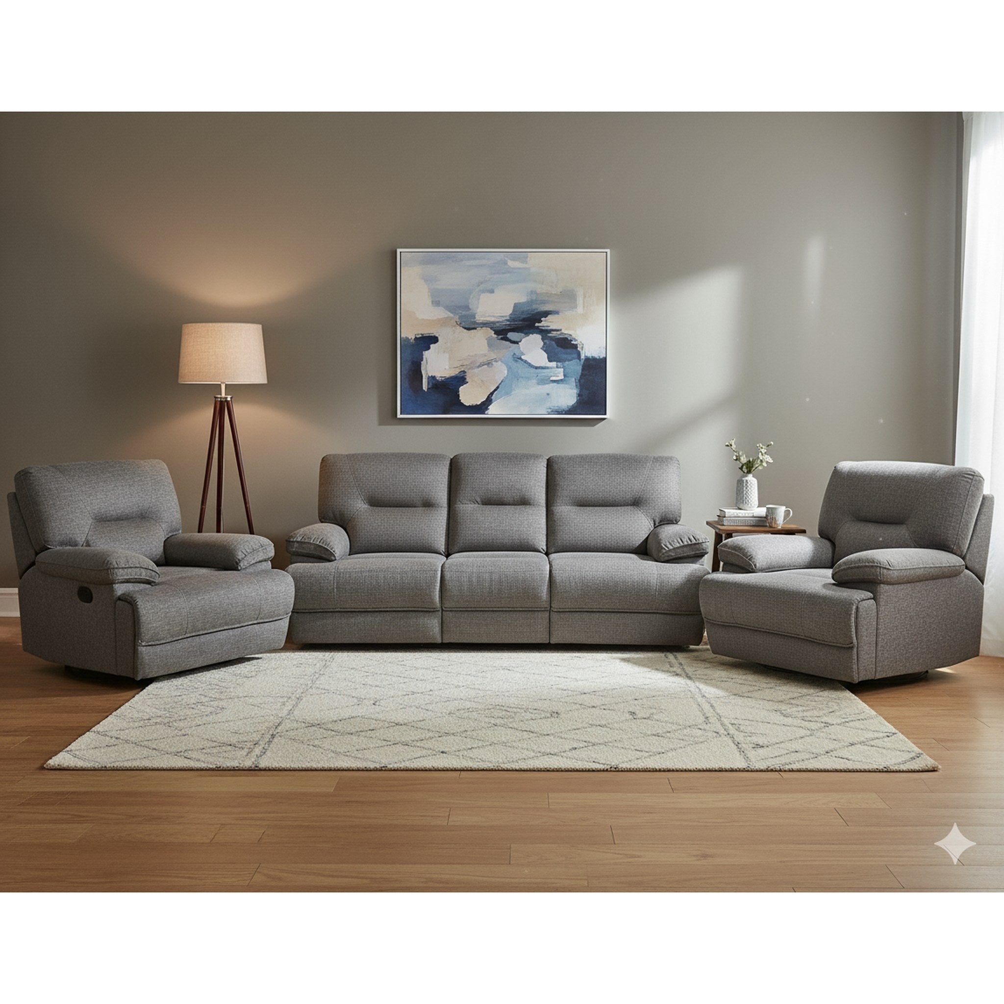 Maryland Fabric Recliner Power Suite With USB (DARK GREY) - Side View | Furniture World NZ
