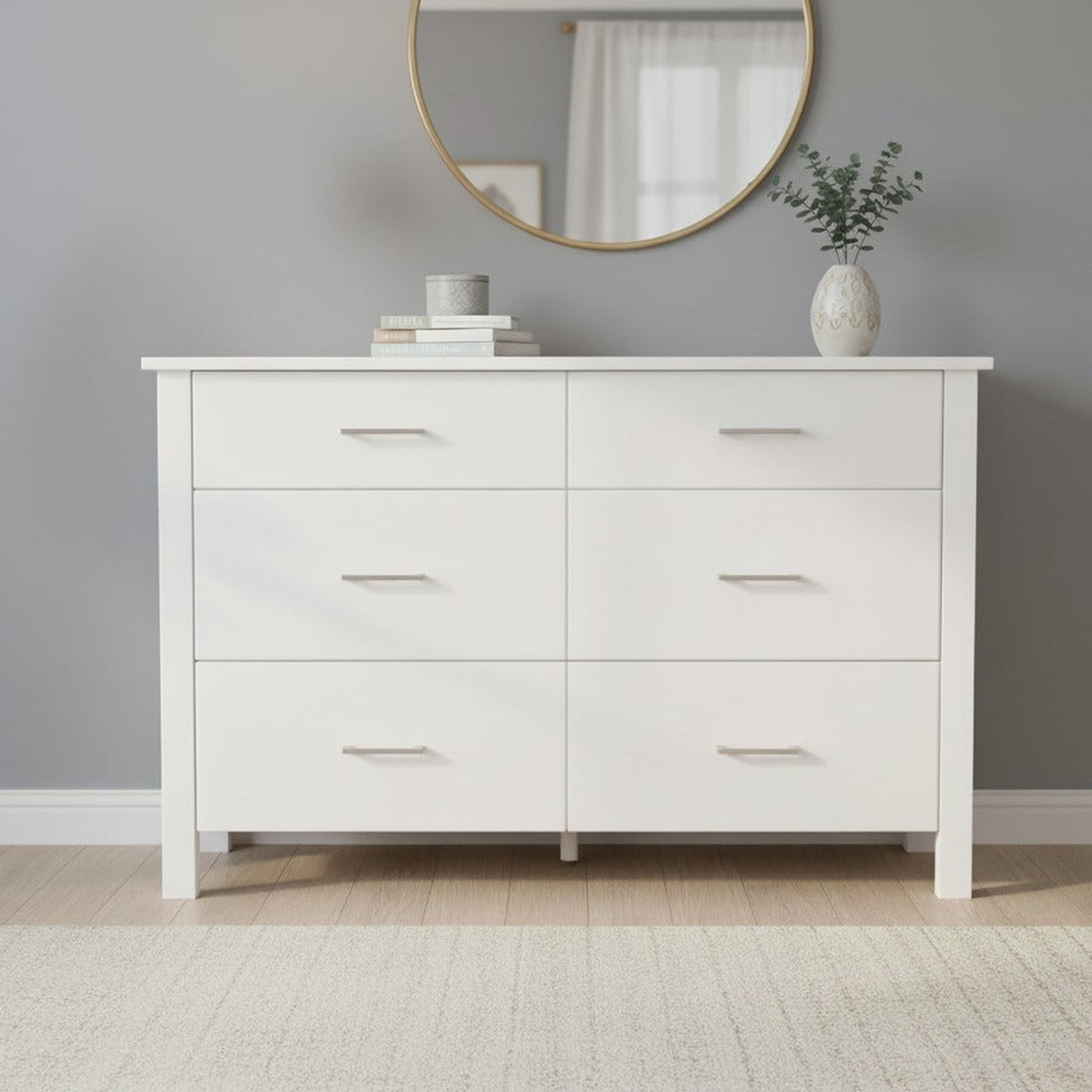 Bella 6 Drw Dresser -White Draft | Furniture World Auckland