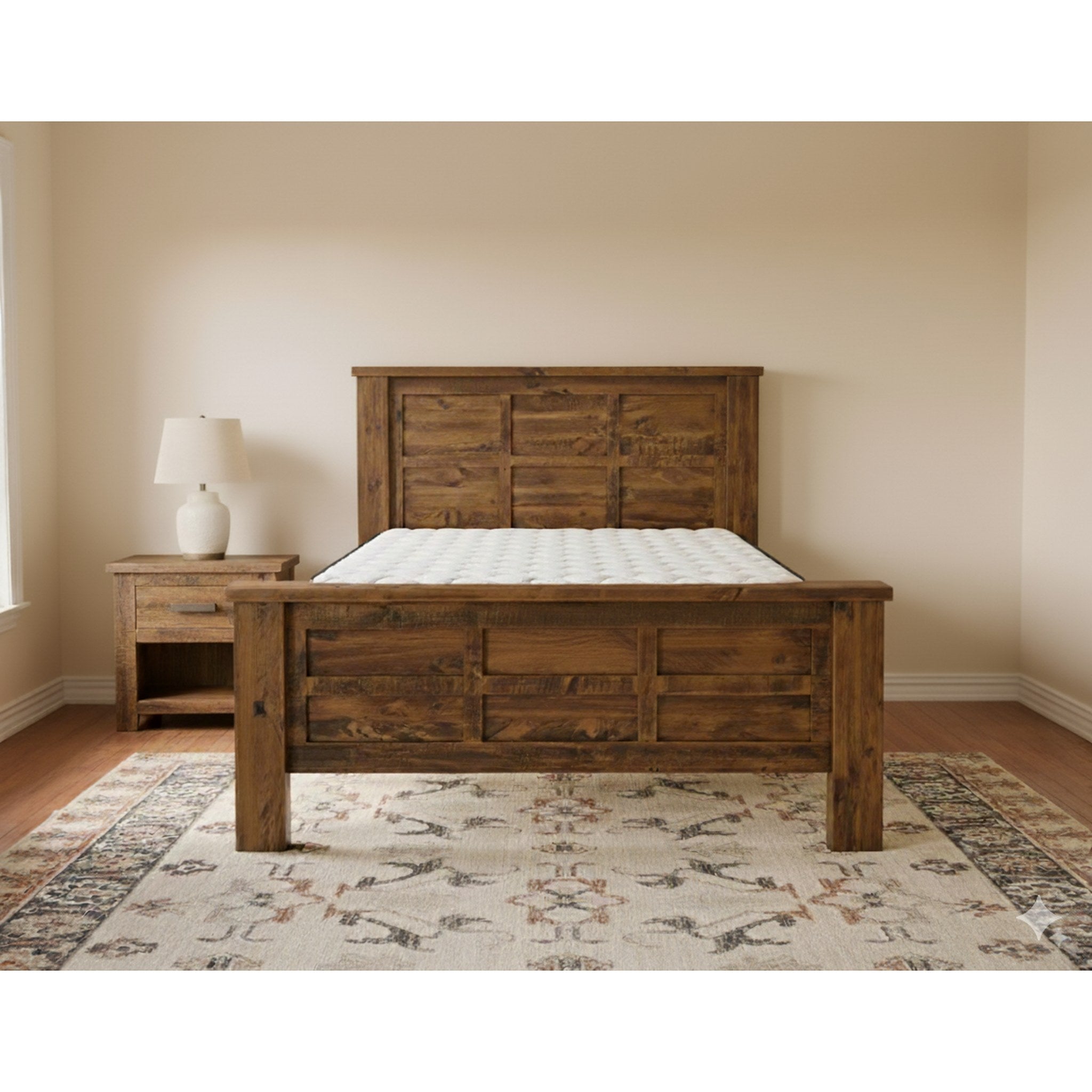 Oakwood Bed Frame +SleepTime Ultra Mattress - Side View | Furniture World NZ