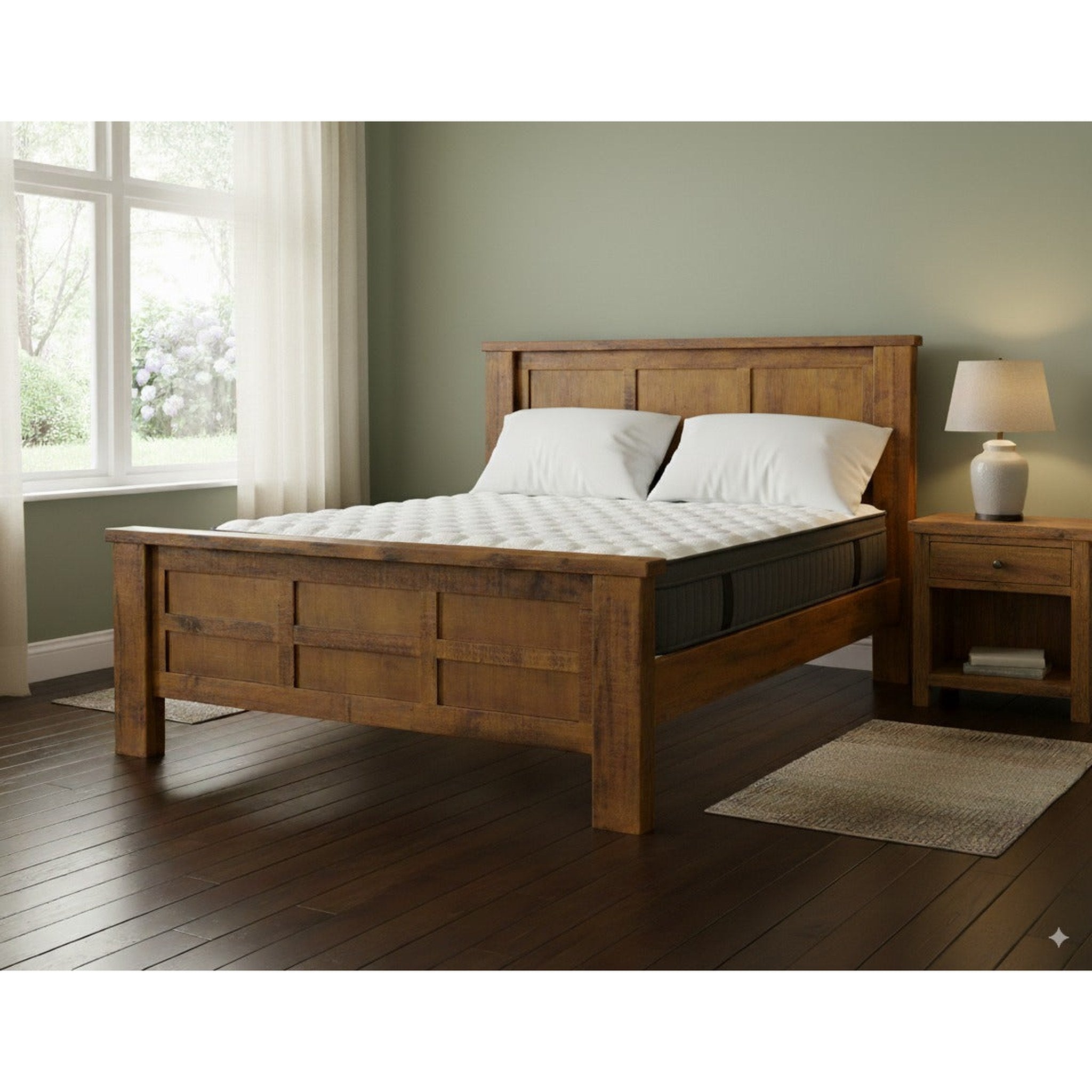 Oakwood Bed Frame +SleepTime Pocket Pillowtop Mattress - Side View | Furniture World NZ