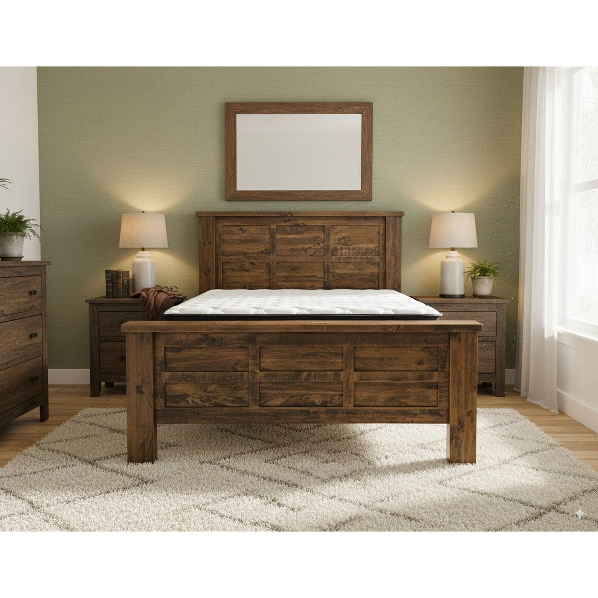 Oakwood Bed Frame +SleepTime Medium Mattress - Side View | Furniture World NZ