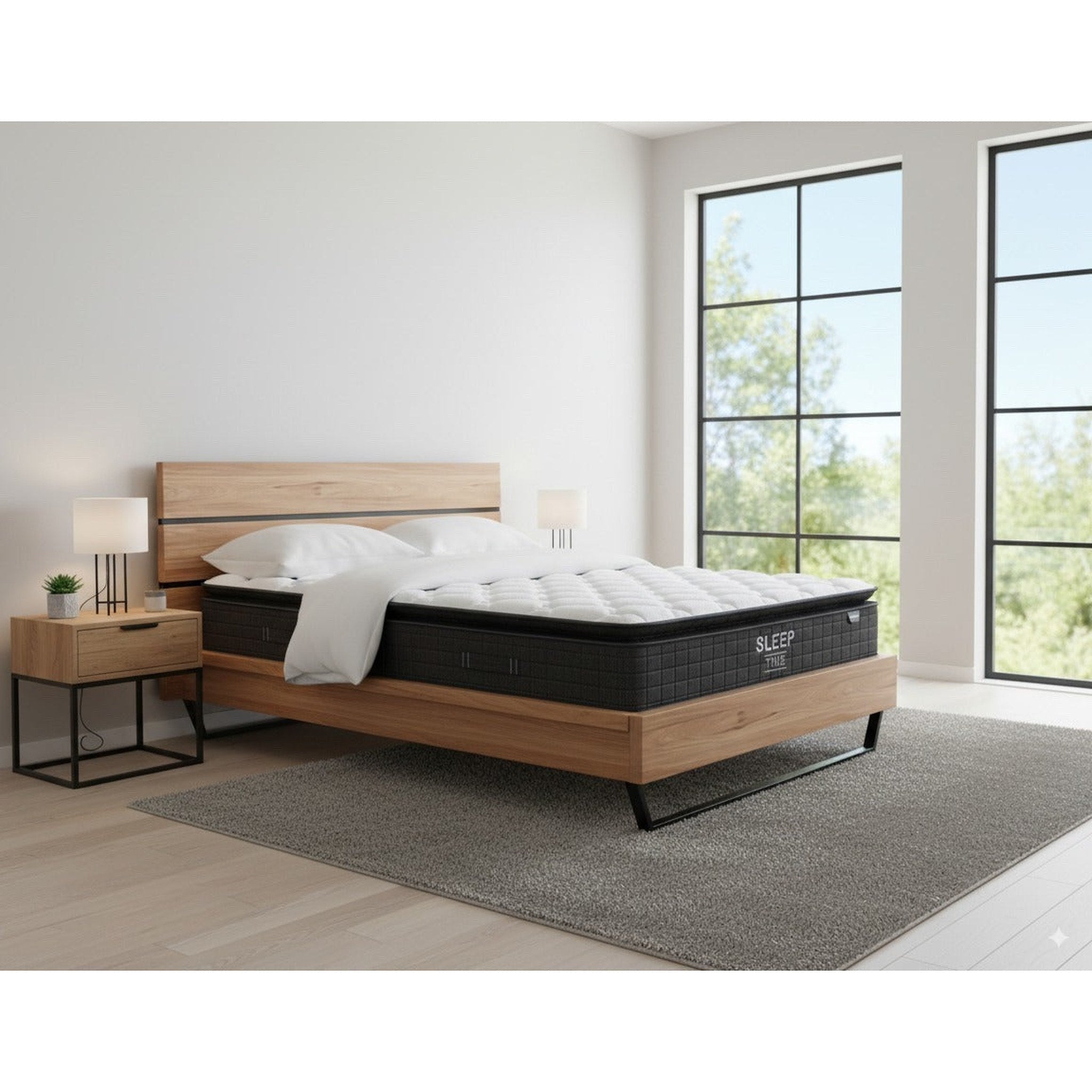 GrainCraft Bed Frame + SleepTime Medium Mattress Queen - Side View | Furniture World NZ