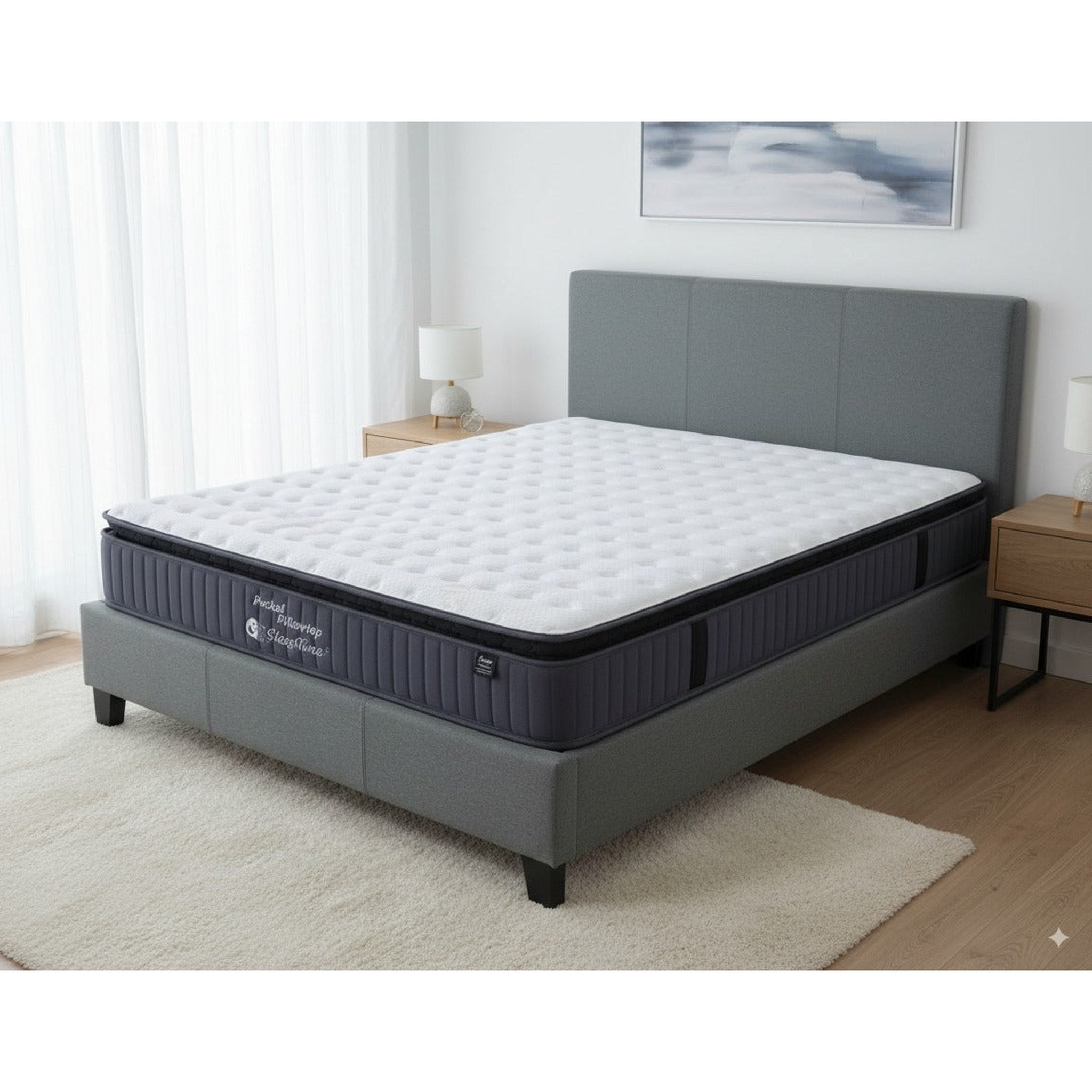 Sleeptime  Bed Frame Linen Grey + SleepTime Pocket Pillowtop Mattress