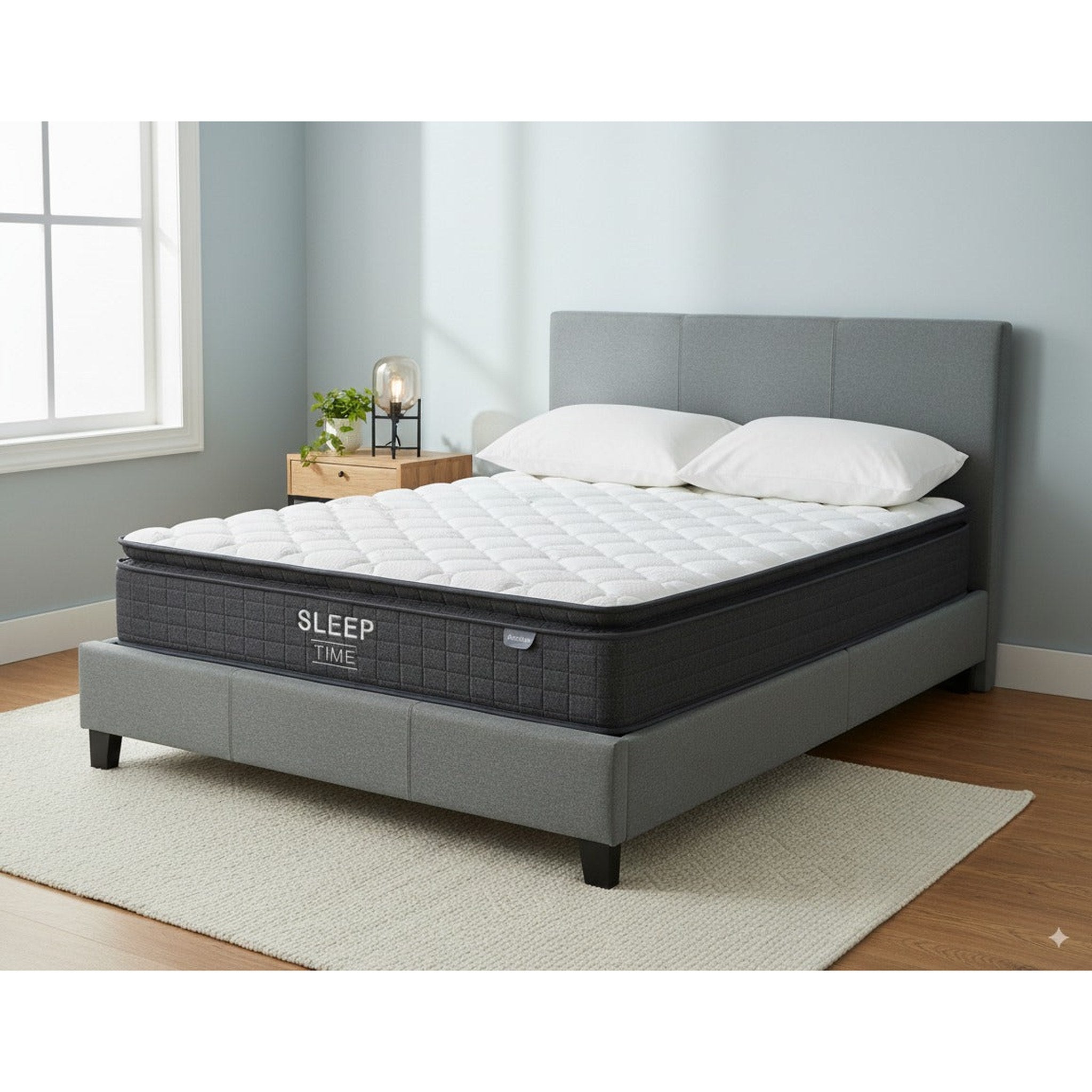 Sleeptime Bed Frame Linen Grey + SleepTime Medium Mattress Queen