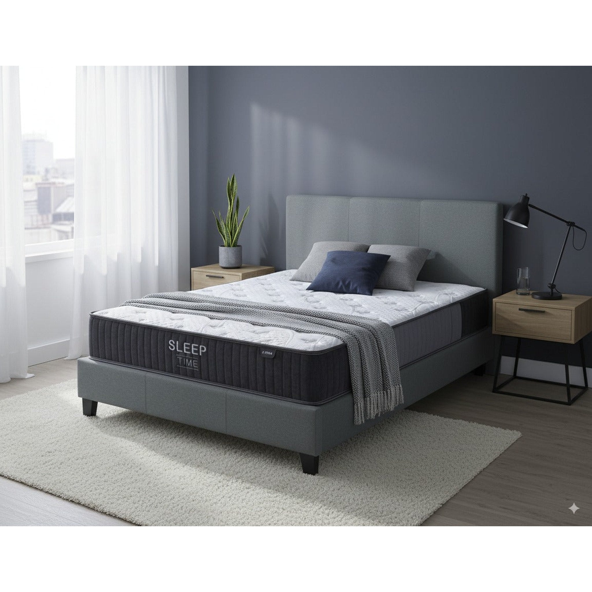 Sleeptime Bed Frame Linen Grey +  SleepTime X-Firm Mattress Queen