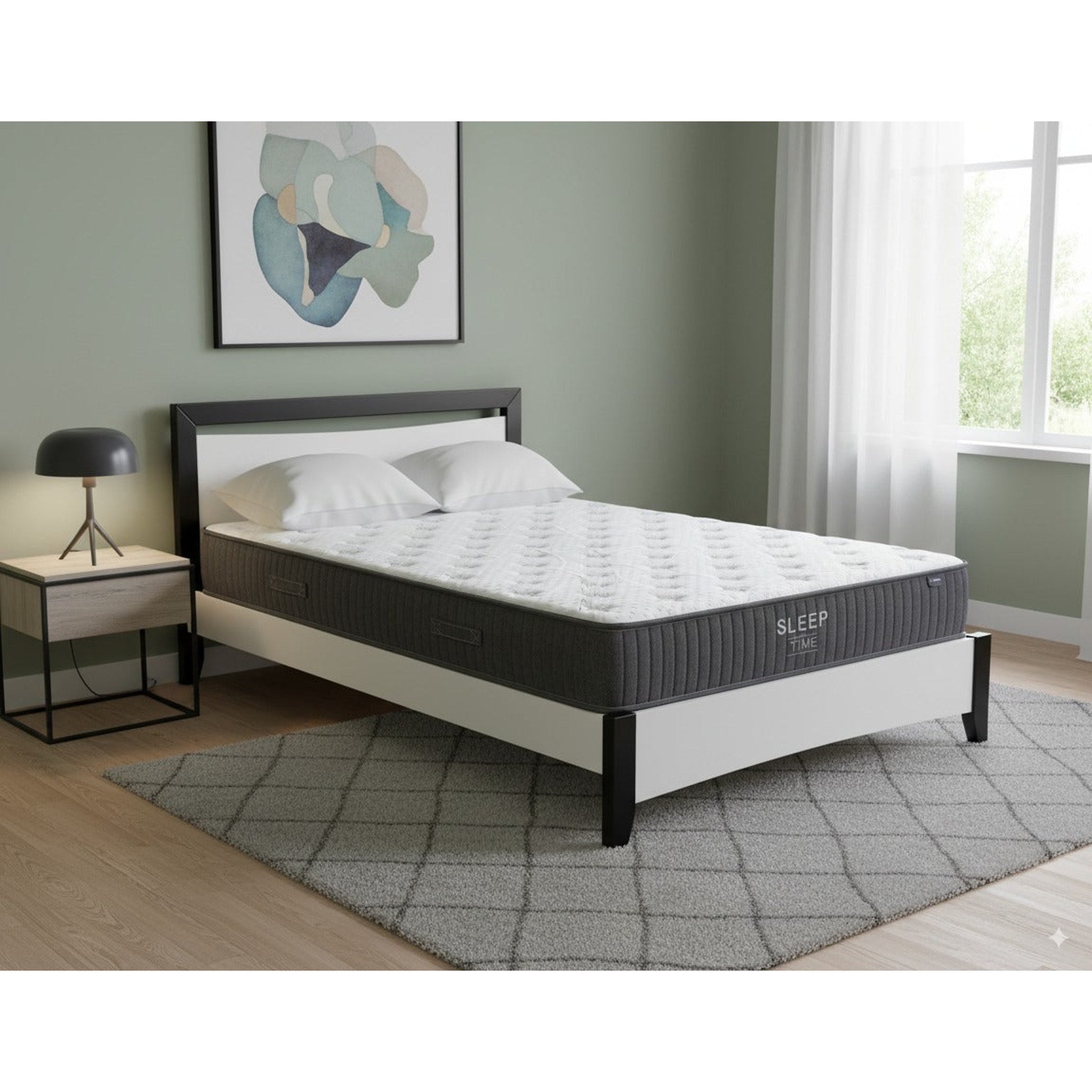 Maverick Bed Frame (Black/White) +  SleepTime X-Firm Mattress Queen - Detail View | Furniture World NZ